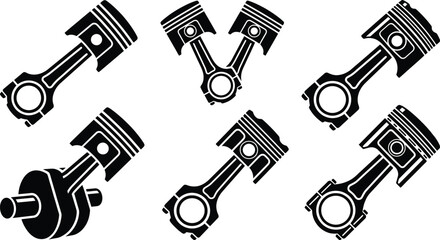 Fototapeta premium Black and white silhouettes of engine pistons with other car related mechanical elements 