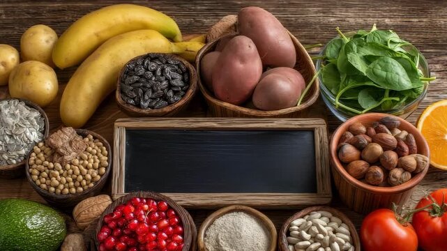 Potassium-rich foods: vegetables, legumes, nuts, seeds, and fruits