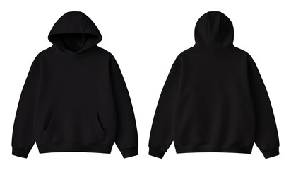 Blank Black Hoodie Front and Back Mockup Isolated on White Background © Drip