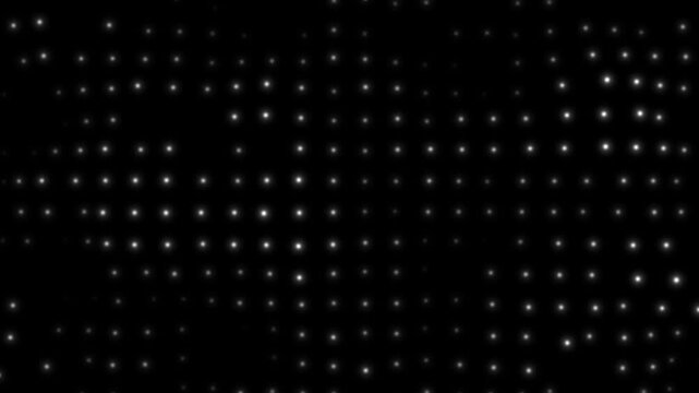 Abstract glowing dots grid animation with blinking and flowing motion on a black background. Minimal digital pattern resembling LED matrix, data visualization, and futuristic technology interface.