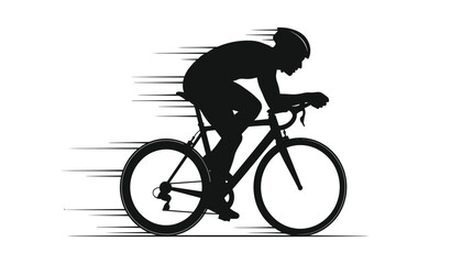 Obraz premium Vector silhouette of a professional cyclist riding a racing bike at high speed, vector illustration of a bicycle racer in motion