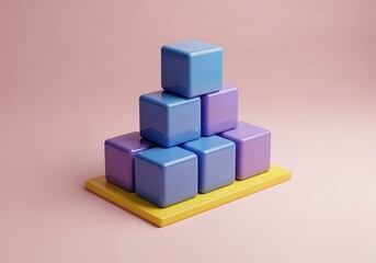 Obraz premium Colorful blocks stacked on yellow base toy for kids educational fun play cubes learning development children colorful blocks 