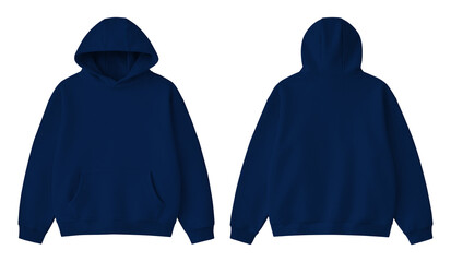 Blank Dark Blue Hoodie Front and Back Mockup Isolated on Transparent Background © Drip