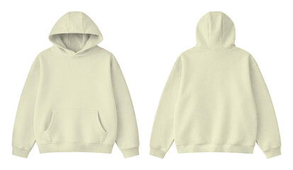 Blank Cream Hoodie Front and Back Mockup Isolated on Transparent Background © Drip