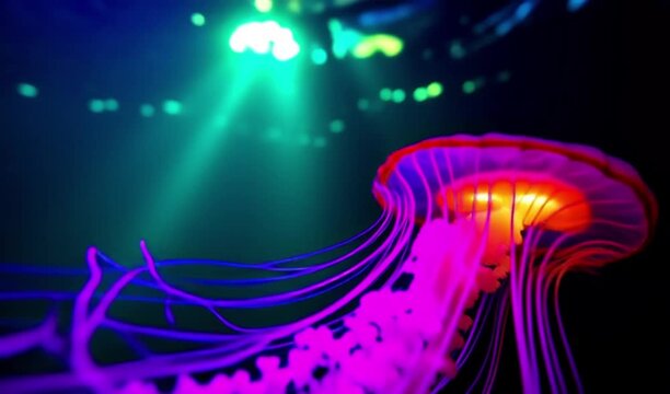 Glowing neon mushroom/cyber fungi landscape scene, vibrant magenta and cyan lighting, swirling glowing aura, dark energetic environment, surreal tendril light, cinematic long exposure feel, 4K