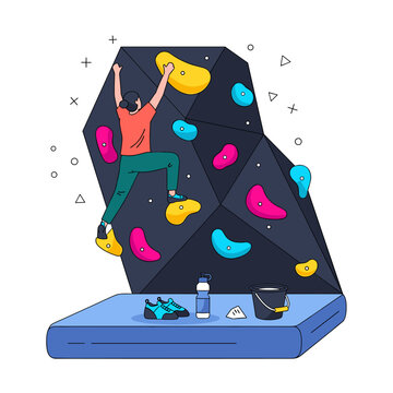 Flat Vector Illustration of a Climber's Bouldering Victory