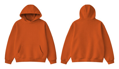 Blank Lava Orange Hoodie Front and Back Mockup Isolated on Transparent Background © Drip