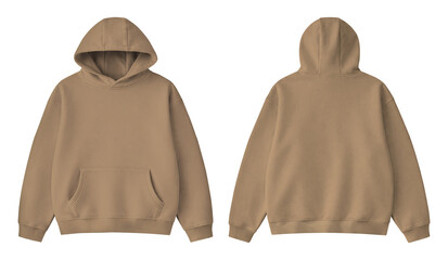 Blank Light Brown Hoodie Front and Back Mockup Isolated on Transparent Background © Drip