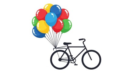 Fototapeta premium a black bicycle with a bunch of colorful balloons tied to the handlebars on a white background ballo