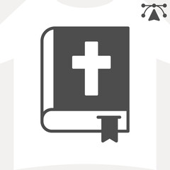 Obraz premium Book with cross solid icon, religion concept. Vector graphics. Bible with bookmark sign and editable stroke, glyph style icon for mobile or web design.