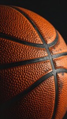 Fototapeta premium Close-Up of Textured Orange Basketball with Black Seams for Sports Equipment Detail and Team Game Concepts