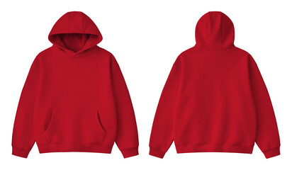 Blank Red Hoodie Front and Back Mockup Isolated on Transparent Background © Drip