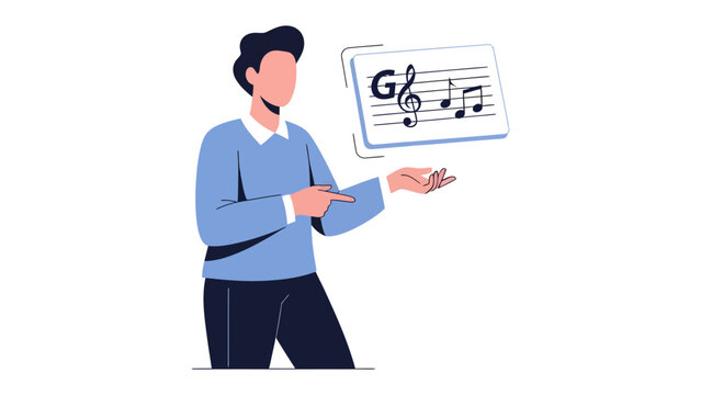 Music Instructor and Notation: An educator demonstrates musical notation to a music student, symbolizing education and music theory.