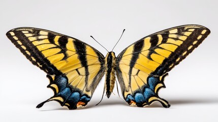 Naklejka premium Macro close-up of an Eastern Tiger Swallowtail butterfly on a pure white backdrop