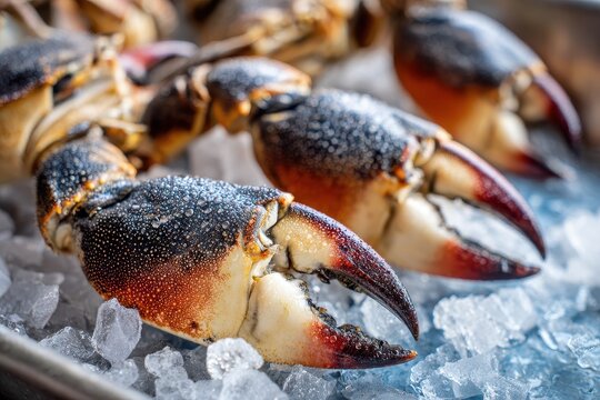 Macro shot of stone crab claws with textured shells