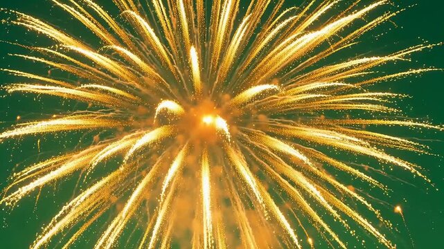 Golden fireworks exploding in night sky