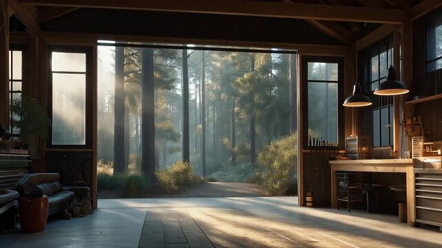 Converted garage now thriving startup office, before and after concept showing original tools versus new equipment, natural progression visible, ideal for growth journey, transformation, and modern