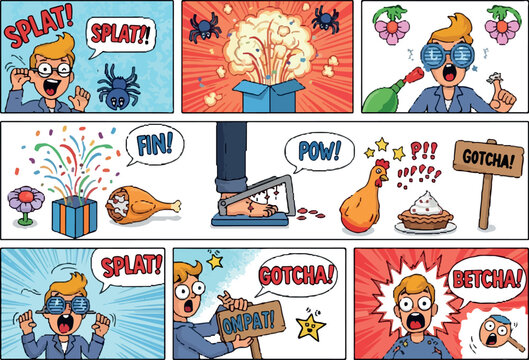 Funny Comic Strip Showing Surprises and Gotchas with Various Characters and Objects