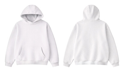 Blank White Hoodie Front and Back Mockup Isolated on White Background © Drip