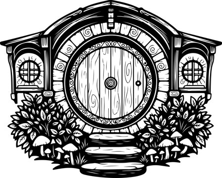 Round Hobbit Style Door silhouette vector illustration