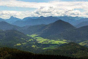 Fototapeta premium Panorama view from mountain Jochberg in Bavaria, Germany