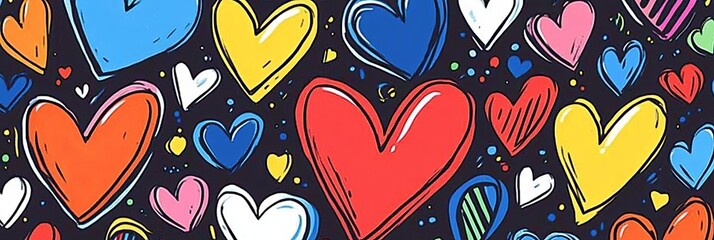 Naklejka premium Playful Hand-Drawn Hearts A Colorful and Vibrant Seamless Background in Cartoon Style Design
