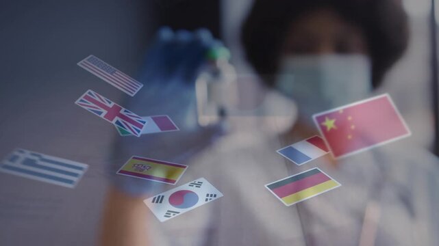 Animation of technology icons over caucasian map world map