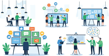 Naklejka premium Business people collaborating on various projects and presentations in a modern office environment.
