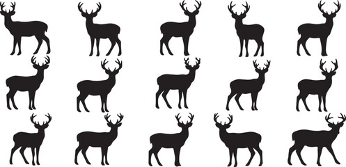 Obraz premium Collection of black silhouette deer in various poses and orientations