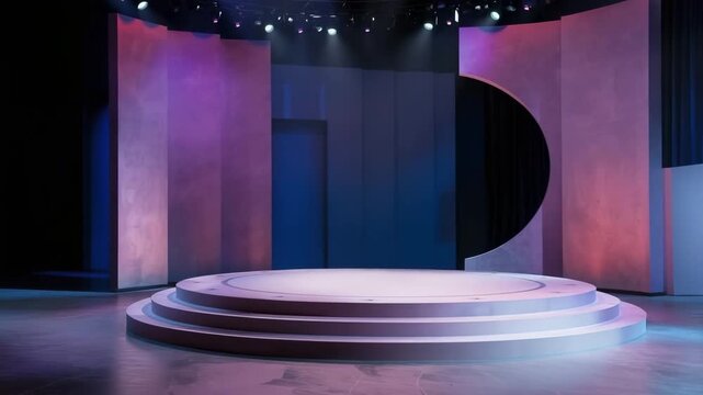 A debate stage is prepared for participants. The setup features simple backgrounds and lighting aimed at supporting clear communication