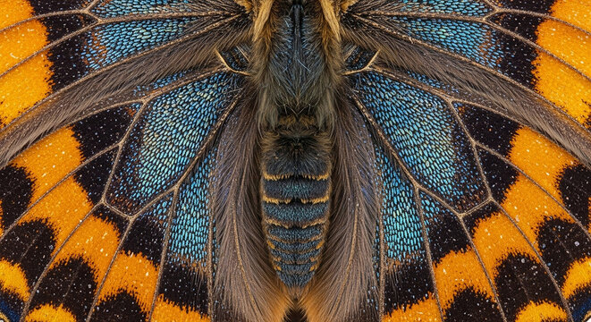 A close-up view of a butterfly's vibrant wings showcasing its intricate patterns and colors