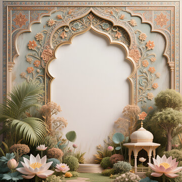 Luxury Floral Islamic Arch Garden Frame Background