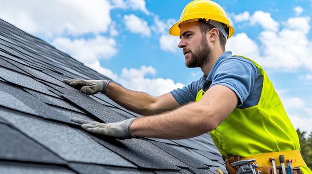 Roofer Installing Asphalt Shingles on a Modern House with Stylish Design and Quality Workmanship