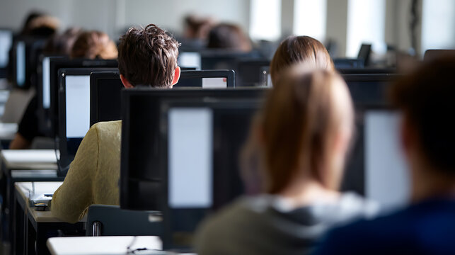 Students learn and study with modern technology in a computer classroom, focused on education and digital skills acquisition at school or university