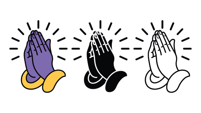 Folded hands prayer icon set, vector symbols of praying hands, gratitude, and spiritual gestures, clean outline and glyph design suitable for apps
