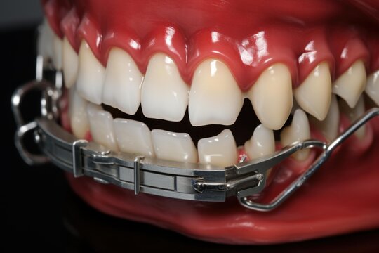 Hyrax rapid palatal expander attached to a dental model demonstrating teeth straightening and expansion for orthodontic treatment