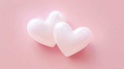 Fototapeta premium Minimal white heart duo with soft glow for love notes and anniversaries