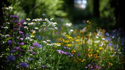 Obraz premium A riot of diverse colorful blooming flowers in a lush summer garden in full bloom, showcasing nature's vibrant tapestry and delicate beauty.