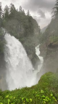 Reinbach falls or Cascate Di Riva in the Rieserferner-Ahrn Nature Park in South Tyrol Italy. The waterfall actually has three waterfalls two 50 metres (160 ft) high and one 10 metres (33 ft) high.