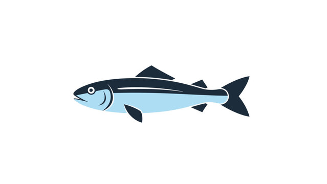Clean and modern illustration of a fish in shades of blue and black isolated against a pure white background for branding.