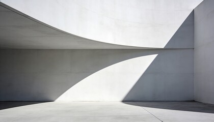 Fototapeta premium Casting curved concrete overhang creating arch-shaped shadow at open-air courtyard, with seam lines