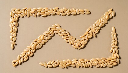 Obraz premium Forming hulled brown rice kernels creating two rectangular frames and central zigzag on beige board