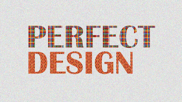 Perfect design text on white background, embroidered words, plaid pattern, abstract texture, creative concept, decorative stitching, fabric aesthetic