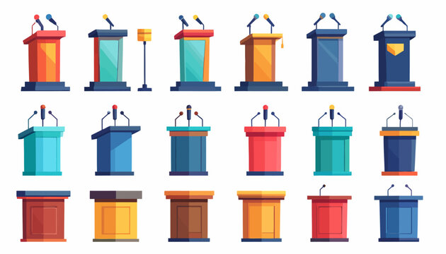 Colorful lectern podium speaker stands.