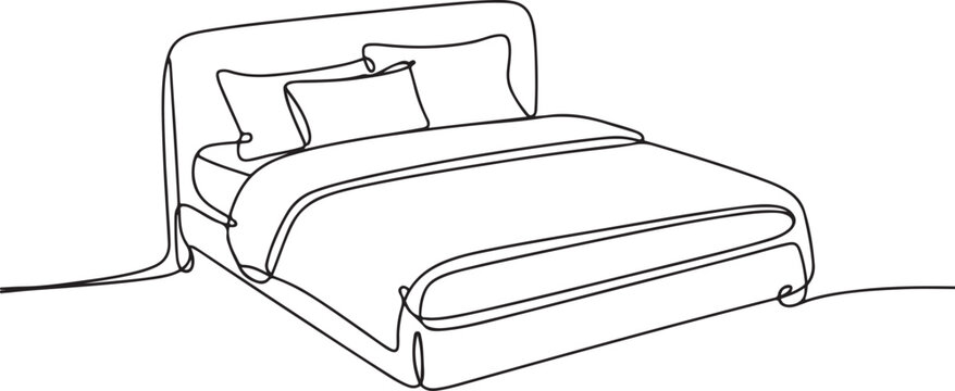 Beautiful line drawing bed illustration vector coloring page One line draw graphic design vector