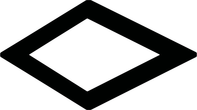 Minimalist black outline diamond shape, simple geometric rhombus vector graphic for abstract design elements and backgrounds.