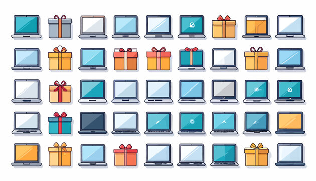 Laptop computer and gift icons.