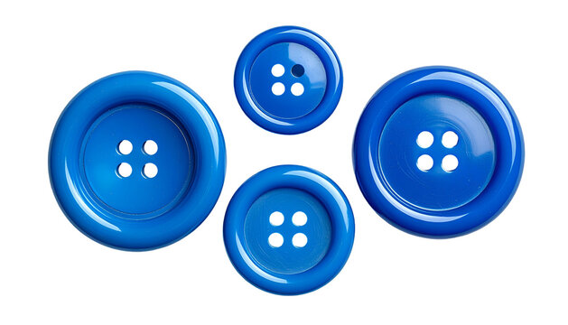 Four blue, glossy buttons in varying sizes, arranged on a black background