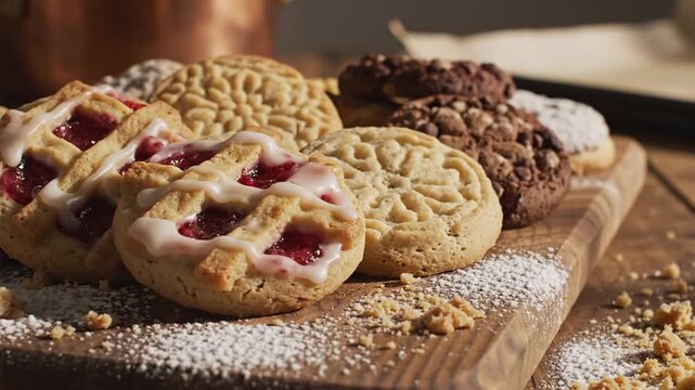 Delicious Assortment of Homemade Cookies on a Wooden Board.