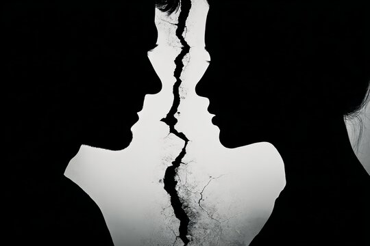 two persons back to back, crack in the middle showing bad relationship , divorce , seperation